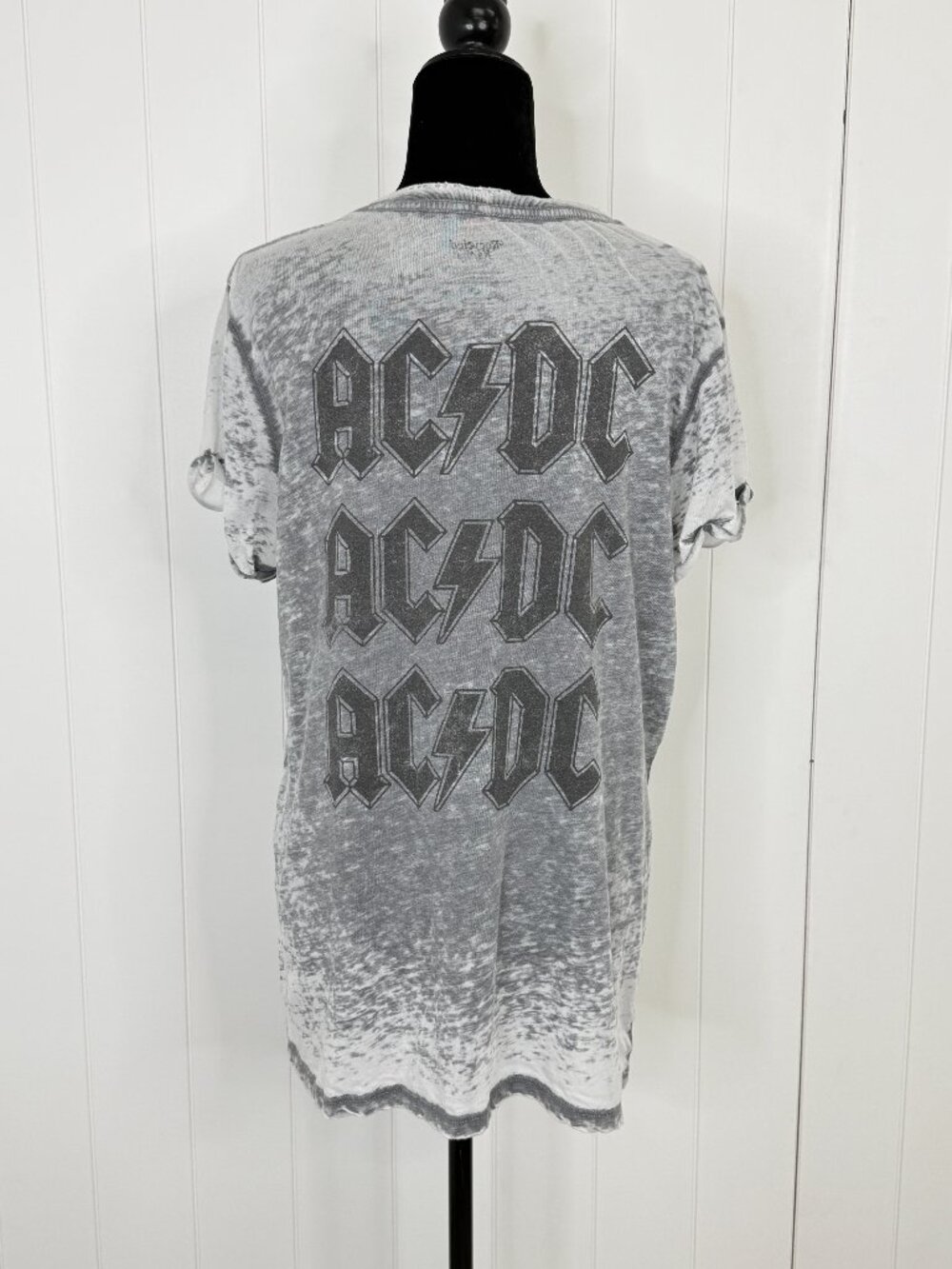 Recycled Karma AC/DC Burnout Tee Womens LG Rocker Chic Grunge Y2K Band Vintage